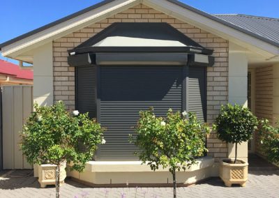 Angled Dark Grey Roller Shutters Private Residence Installation Adelaide