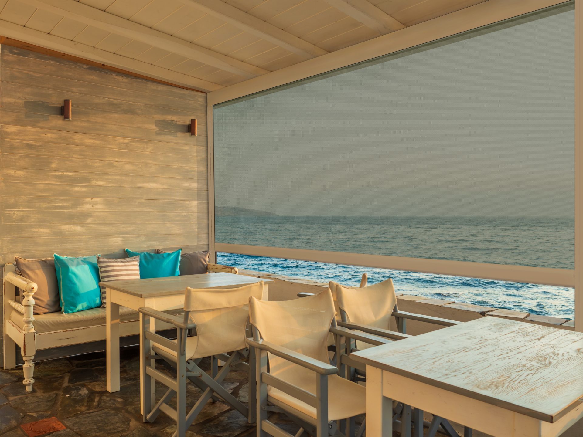 Outdoor Blinds with an ocean view