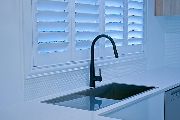 Plantation Shutters installed in a kitchen.