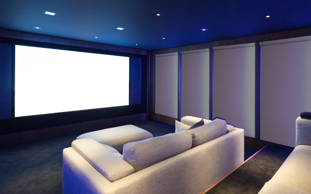 Home theatre with roller blinds installed for the best experience.