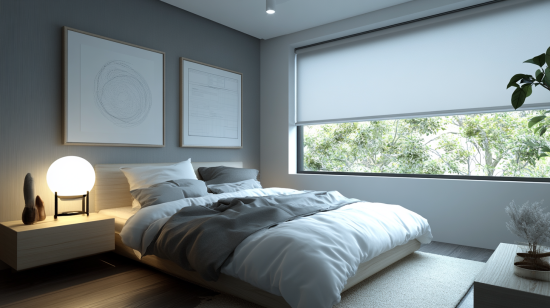 grey bedroom blinds